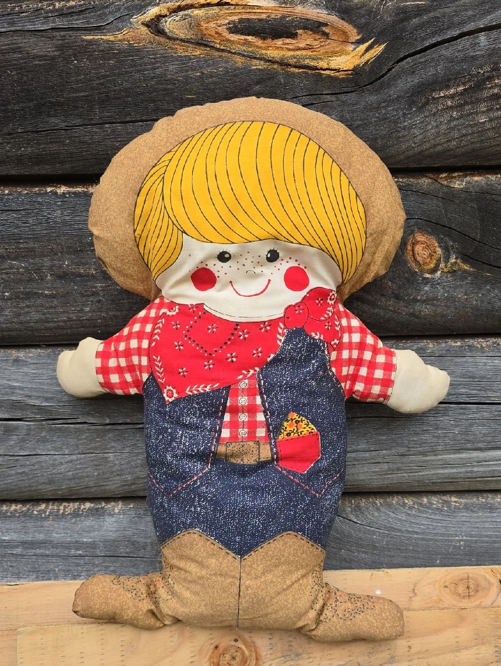 Vintage 70s Cowboy Cowgirl Pillow 20